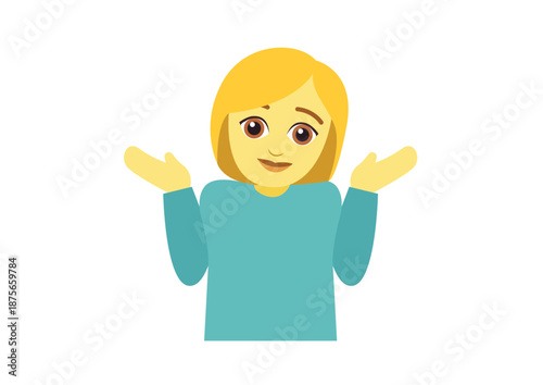 Woman person shrugging shoulders I don't know clueless I don't care funny emoji symbol sign icon vector illustration isolated flat