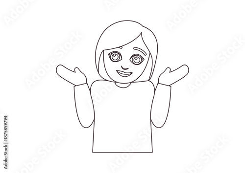 Woman person shrugging shoulders I don't know clueless I don't care funny emoji symbol sign icon vector illustration isolated flat