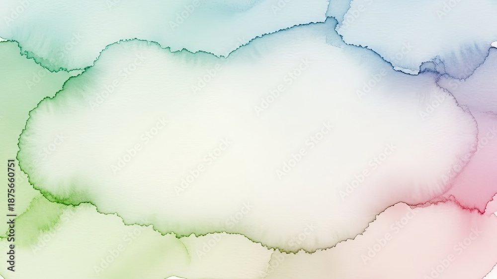 Fototapeta premium Green and blue watercolor alcohol ink background texture. Abstract pastel fluid art design with copy space. Background for spring season.