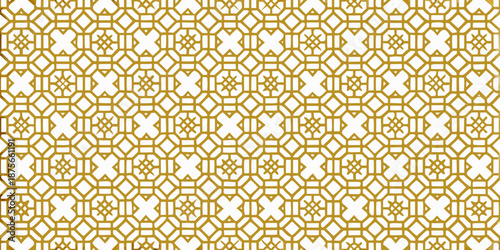 a yellow and white geometric pattern with hexagons and flowers
