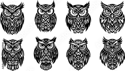 Owl Tattoo Design Collection Set