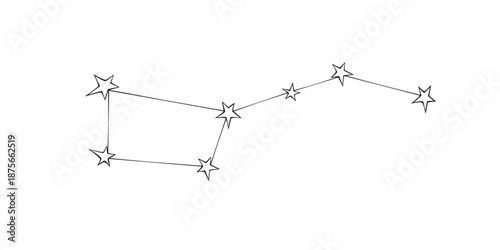 Vector abstract contour constellation in doodle style. Big dipper, great bear, Ursa major. Simple outline design element, clip art on theme of cosmos, astronomy, kids design