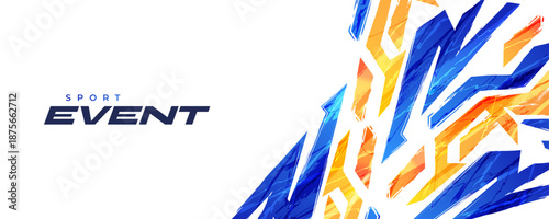 Modern and Abstract Sport or Technology Event Background with Blue and Orange Dynamic Arrow Shapes. Energetic Sport Banner Design