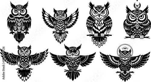 Owl Tattoo Design Collection Set