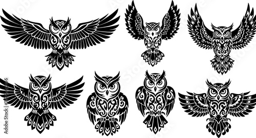 Owl Tattoo Design Collection Set