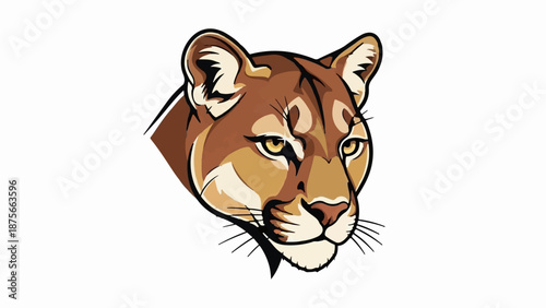 Fierce big cat face with golden eyes, brown fur, and pointed ears