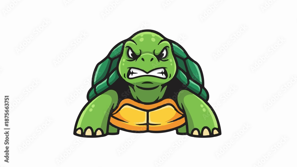 Obraz premium Fierce green turtle with angry expression, detailed shell, and orange underside