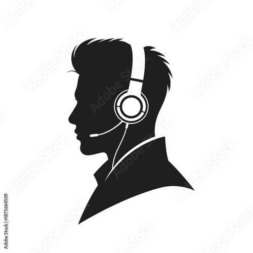 Man Wearing Headset Silhouette Profile View.
