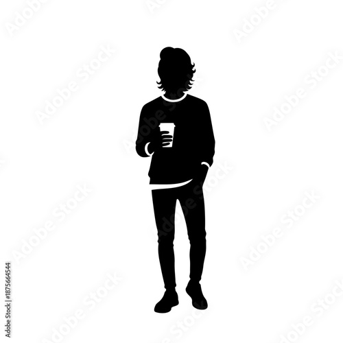 Silhouette of a person holding a cup.