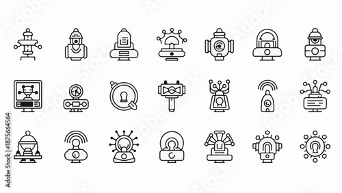 Futuristic robots, screens, and communication devices with unique artistic designs