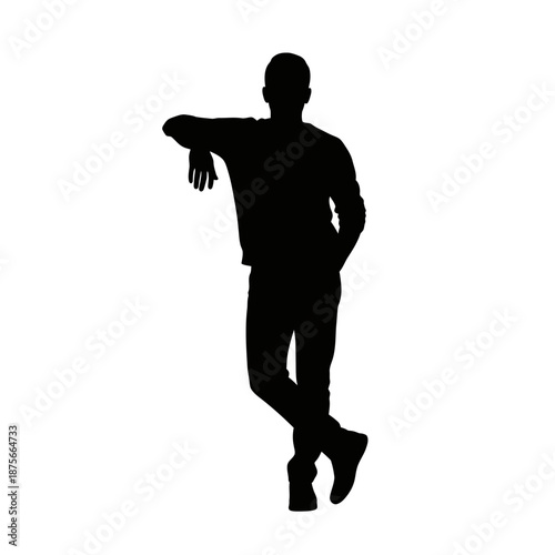 Man Silhouette Standing in Relaxed Pose.