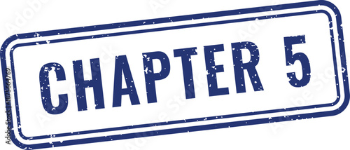 Blue chapter five rubber stamp with grunge texture in rounded rectangle for educational book publishing organization