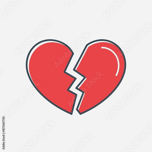Broken Red Heart Illustration with Crack.