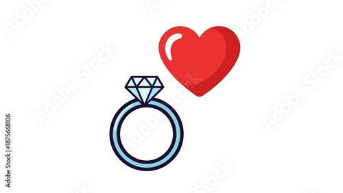 Diamond Ring and Heart Symbol Together.