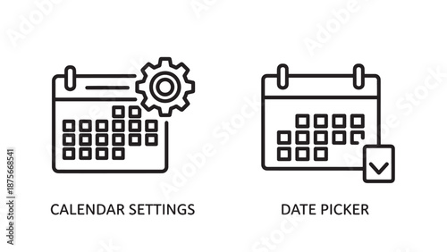 User interface icons for calendar settings and digital date picker selection