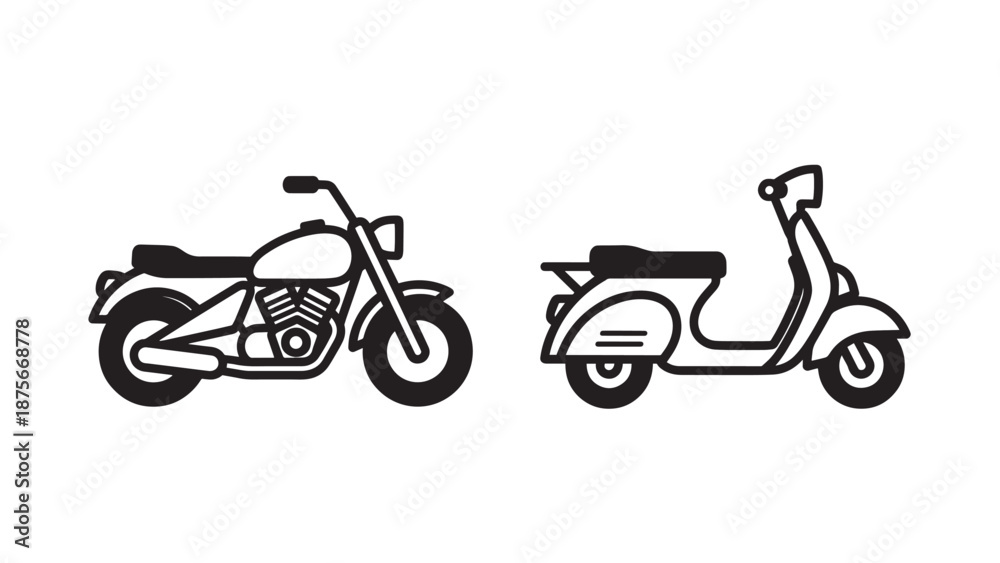 Obraz premium Personal transport vehicle icons of a classic motorcycle and an urban scooter