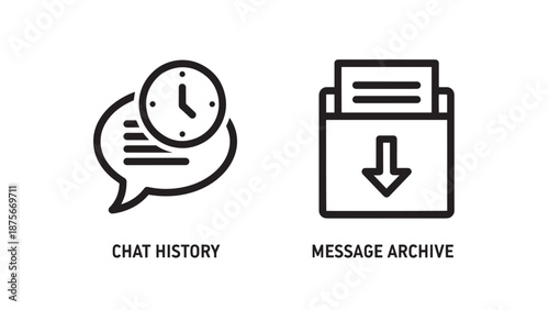 Digital Communication Management Icons for Chat History Log and Document Message Archive Storage Systems