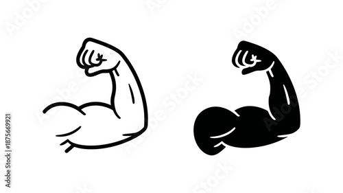 Flexing bicep muscle icon and silhouette representing strength and power