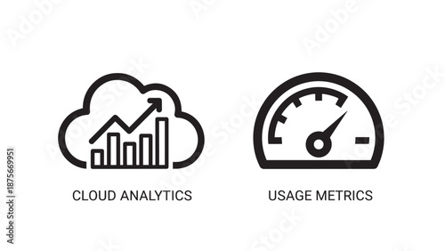 Business Intelligence and Data Analysis Icons for Cloud Computing Analytics and System Performance Metrics