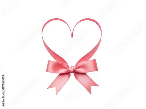 Pink heart-shaped ribbon isolated on transparent background