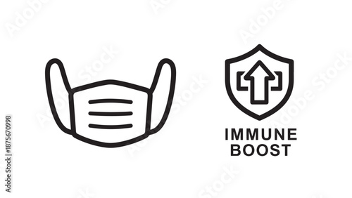 Medical Safety Face Mask and Immune System Boost Shield Healthcare Protection Icons