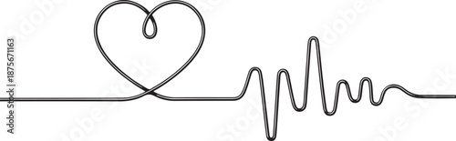 A continuous line forming a heart shape seamlessly connected to an electrocardiogram heartbeat pulse