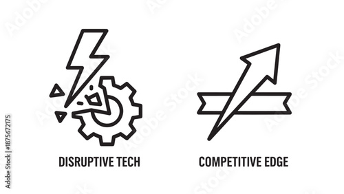 Innovative Disruptive Technology and Competitive Edge Business Strategy Outline Icons