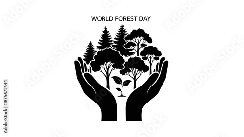 Hands Holding Trees Forest Conservation Symbol.