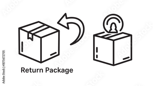 E-Commerce Return Package and Box Shipping Icons Symbolizing Customer Service Refunds and Exchanges