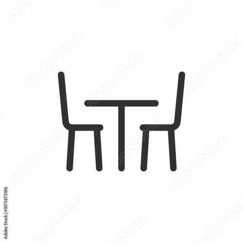 Table with chairs, linear icon. Seating area and dining space. Line with editable stroke.