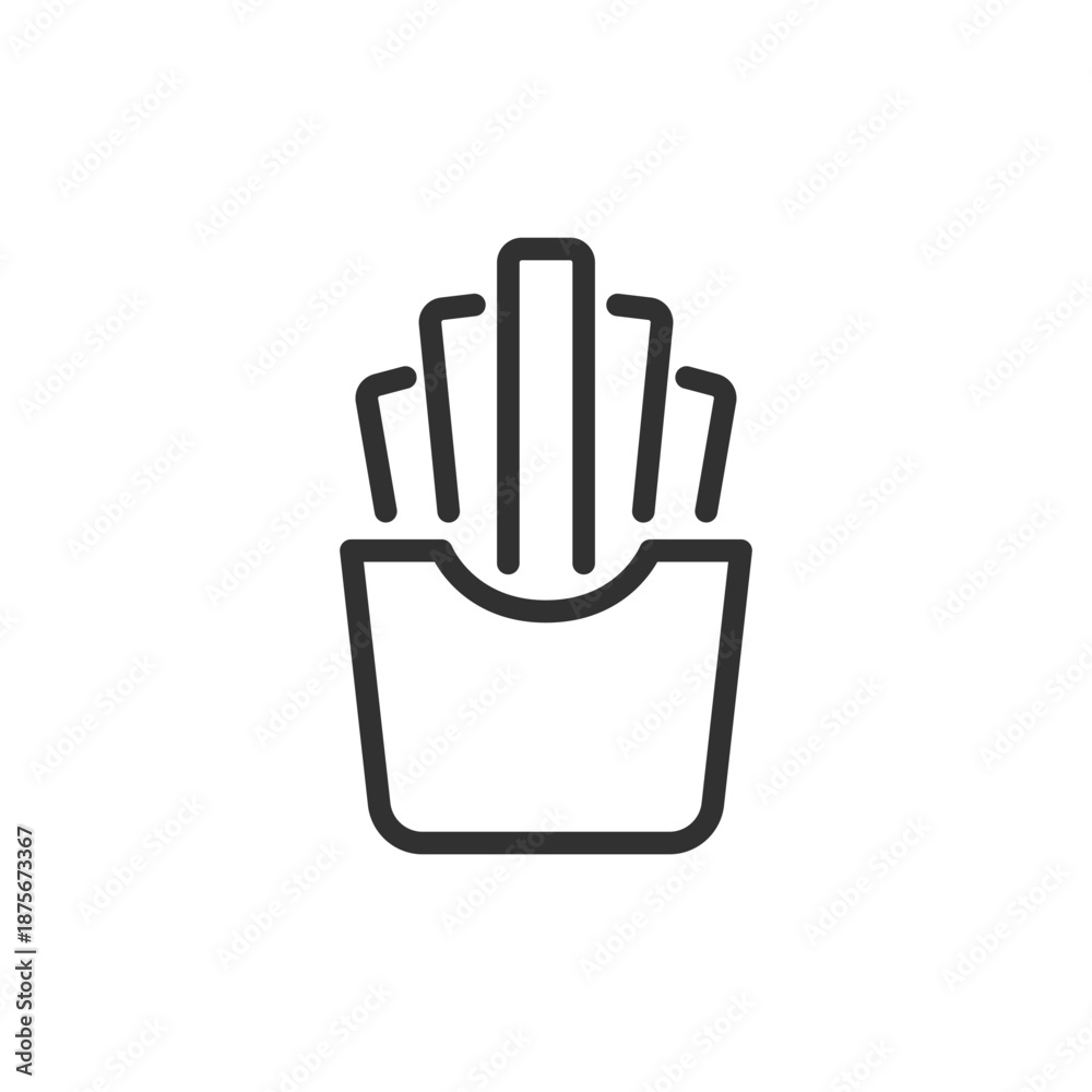 Obraz premium French fries box, linear icon. Fried potato snack. Line with editable stroke.