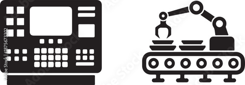 Black and white of control panel and robotic arm machine industrial