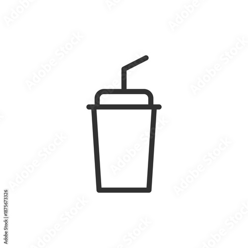 Drink cup with straw, linear icon. Takeaway beverage and refreshment. Line with editable stroke.
