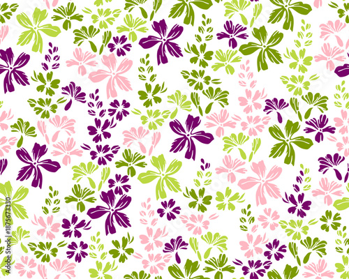 Tiny field forget-me-not flowers repeat pattern vector design. Ditsy rustic m...