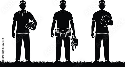 Silhouettes of Skilled Workers Depicting Career Paths in Construction, Technical Trades, and Supervision on a Labeled Pathway