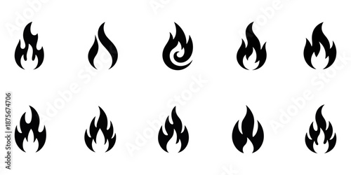 Fire icon collection. Fire flame symbol. Bonfire silhouette logotype. Flames symbols set flat style - stock vector.
