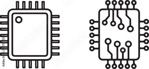 Black and white of two computer chip microchip circuit board