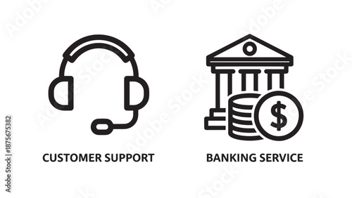 Customer Support and Banking Service Financial Assistance Line Icons