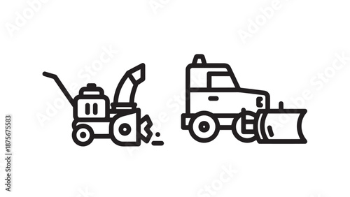 Winter Snow Removal Equipment Snow Blower and Plow Truck Icons