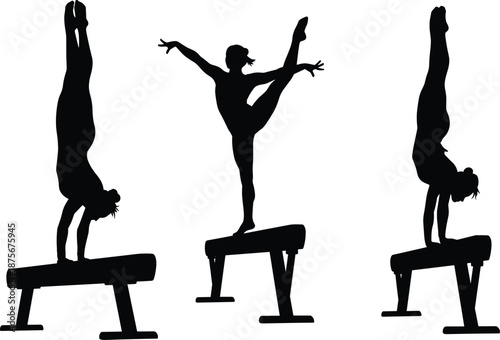 Gymnast, Silhouette, Balance, Beam, Handstand, Pose, Flexibility, Strength, Performance, Sport, Vector, Black, Athlete, Acrobat, Routine, Artistic, Movement, Female, Illustration, Icon