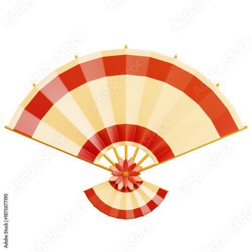 Elegant Red and Yellow Japanese Style Folding Fan with Floral Accent