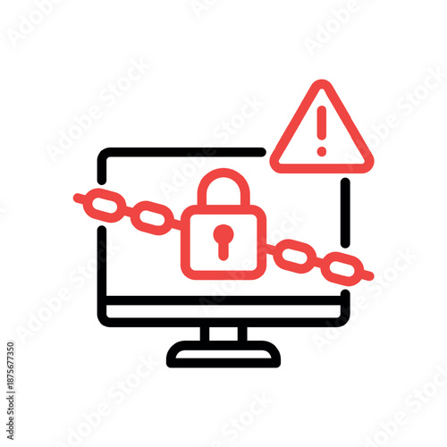 Computer Security Lock and Chain with Warning Symbol