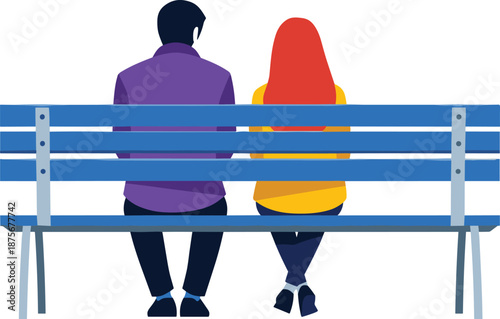 Wallpaper Mural Back view illustration of a man and woman sitting on a park bench together, symbolizing friendship, love, conversation, companionship, and quiet urban moments Torontodigital.ca
