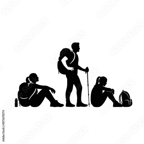 Hikers Resting Silhouettes with Backpacks.