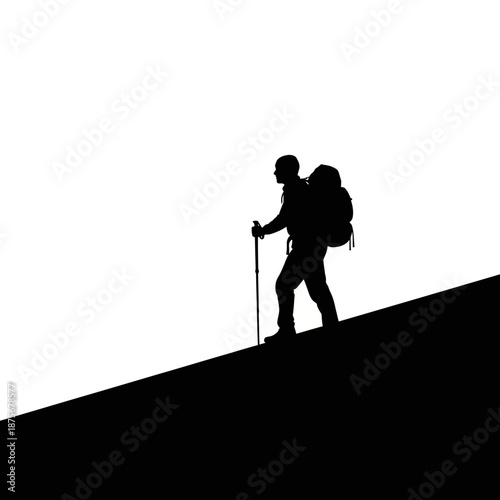Hiker with Backpack and Trekking Pole.