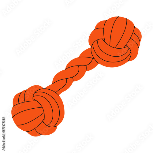 Dog rope toy. Durable knotted dogs rope for pet raining and interactive play, puppy tug equipment, accessories for chewing cartoon style. Vector illustration