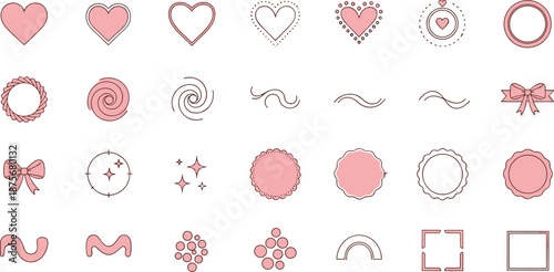 Pink and white cute graphic design elements for Valentine's Day or love themed projects