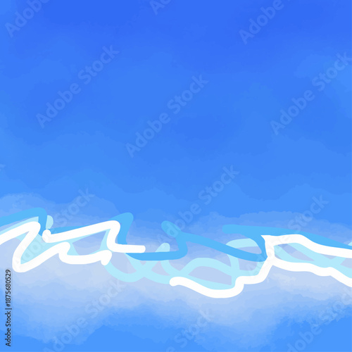 Abstract gradient ocean waves with white tide of surf with thick solid outlines; square vector illustration for copyspace background, symbolizing holidays, tranquility, lightness, freedom.