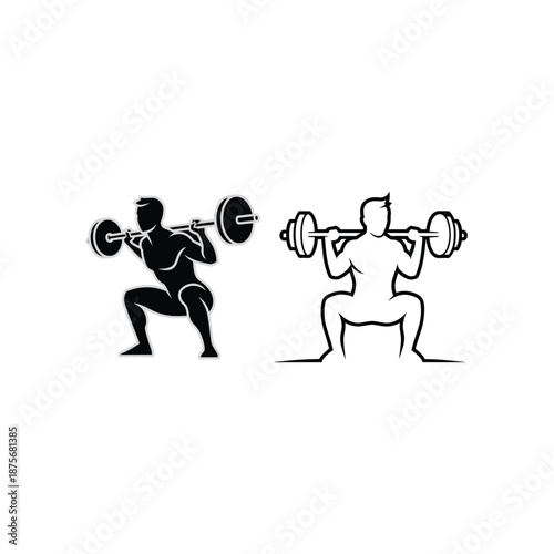 Man performing squat exercise with barbell Vector