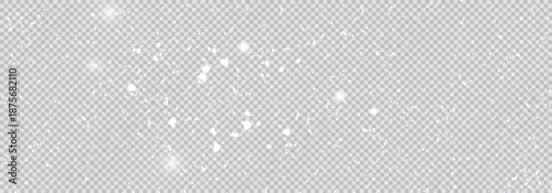 Realistic snow fallen on dark transparent background. Abstract dust particles. Vector design.